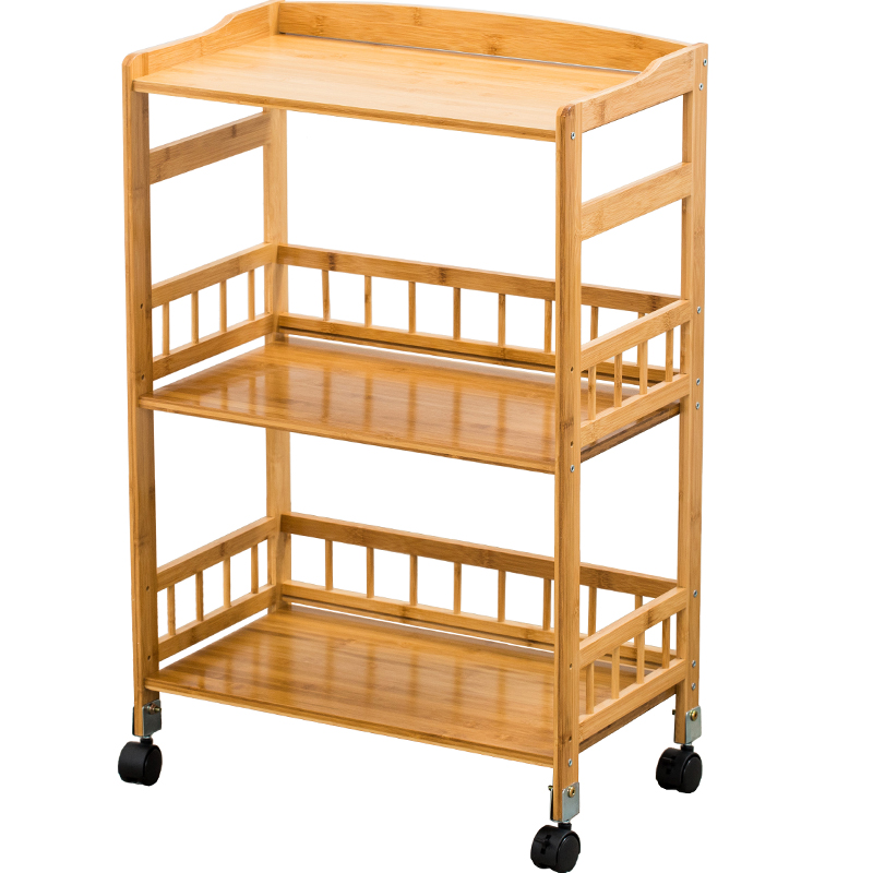 客厅厨房可移动置物架多层储物收纳架子卫生间整理架餐车推车楠竹