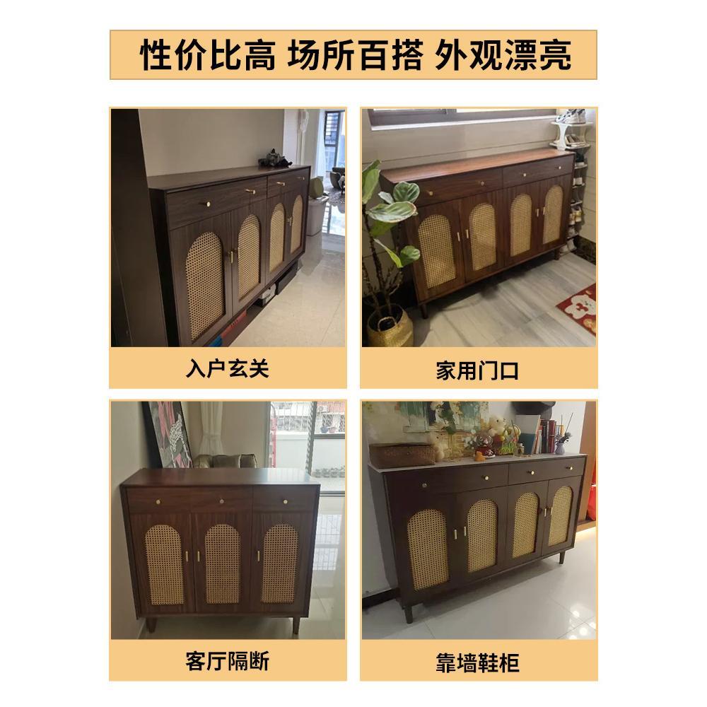 全实木覆古藤编鞋柜家用门口客厅简约入户玄关柜收纳柜阳台收纳柜