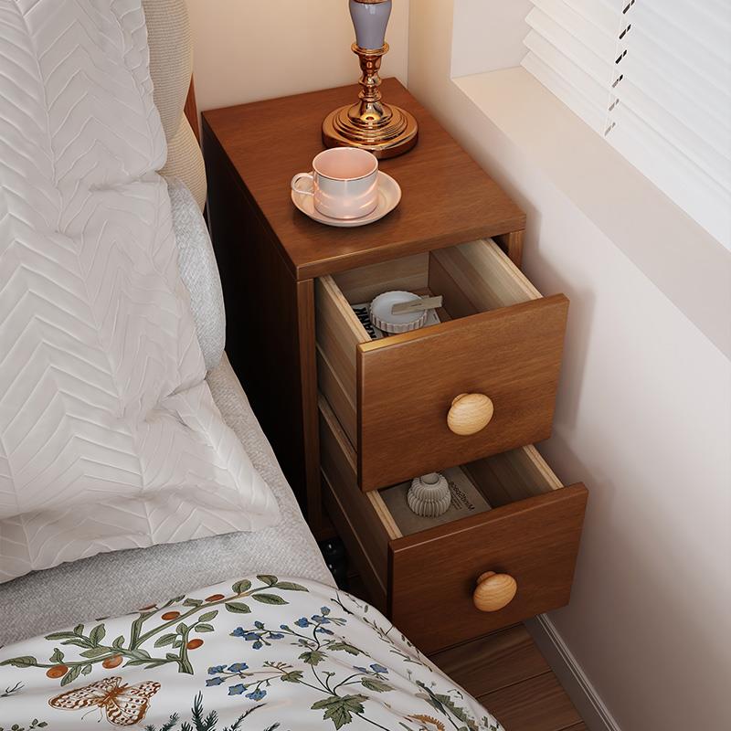 复古实木床头柜小型边几20cm极窄边柜设计感小众创意25超窄夹缝柜