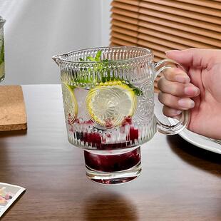 网红ins饭厅超大容量玻璃杯650ml杯子饮料杯带把水果茶杯莫吉托