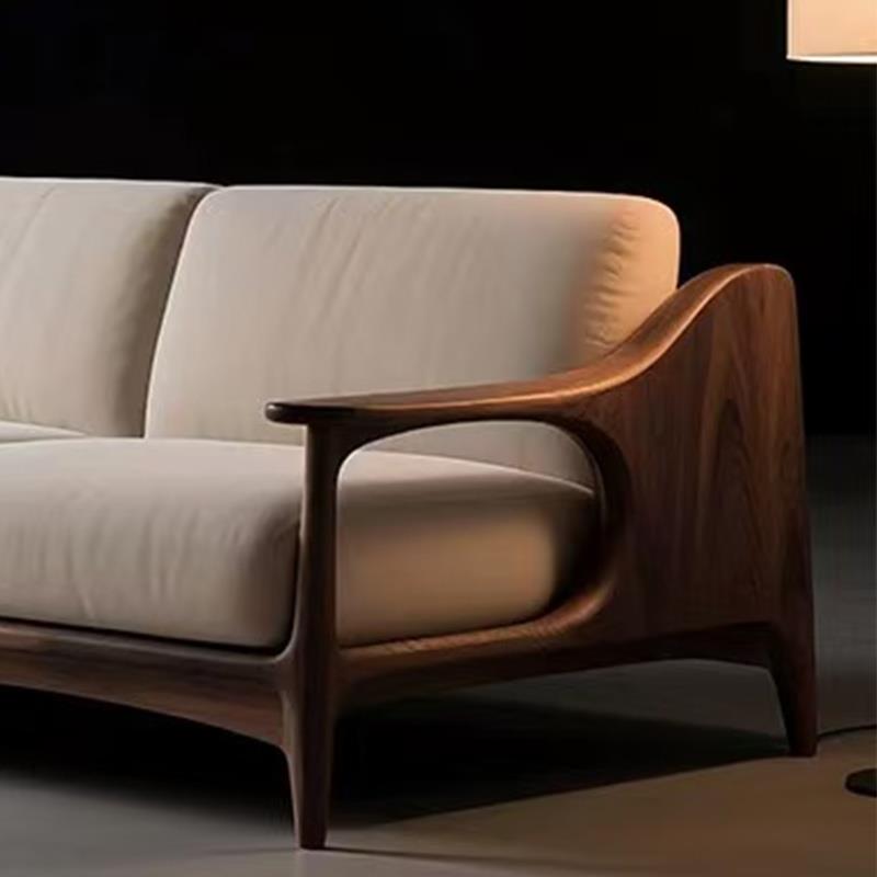 沙发客厅2025新款实木沙发新中式抱枕沙发客厅奶油风黑胡桃木直排
