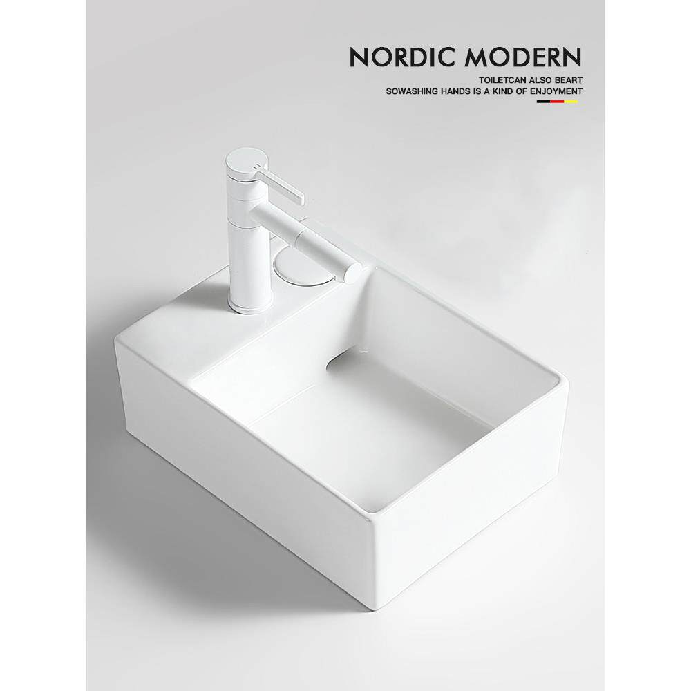 阳台台上盆洗手盆单盆侧边后排水洗衣机家用陶瓷小号窄尺寸洗脸池