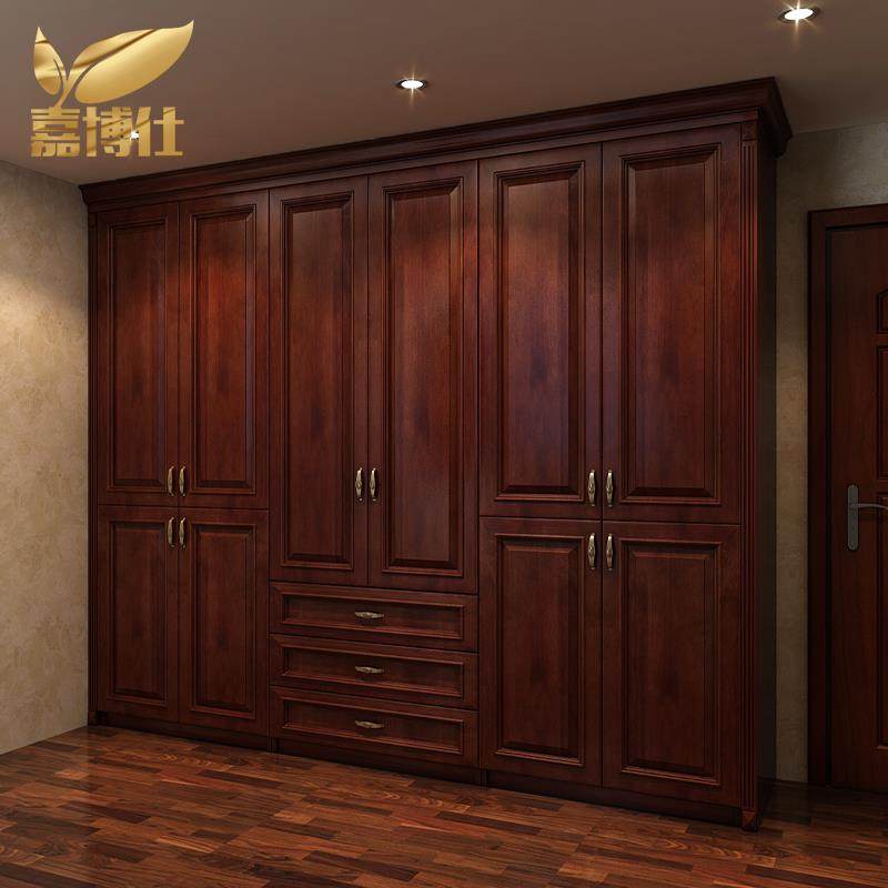 美式红橡纯原木整体衣柜定做衣帽间实木橡胶木指接柜体定制工厂价