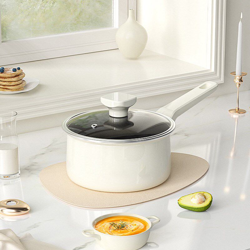 无涂层陶瓷珐琅小奶锅煮奶锅蒸锅搪瓷汤锅单人不粘通用小锅泡面锅