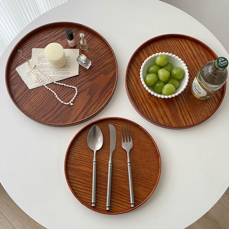 枝悟 复古圆形木质托盘 家用实木生活杂物收纳 下午茶水果甜点盘