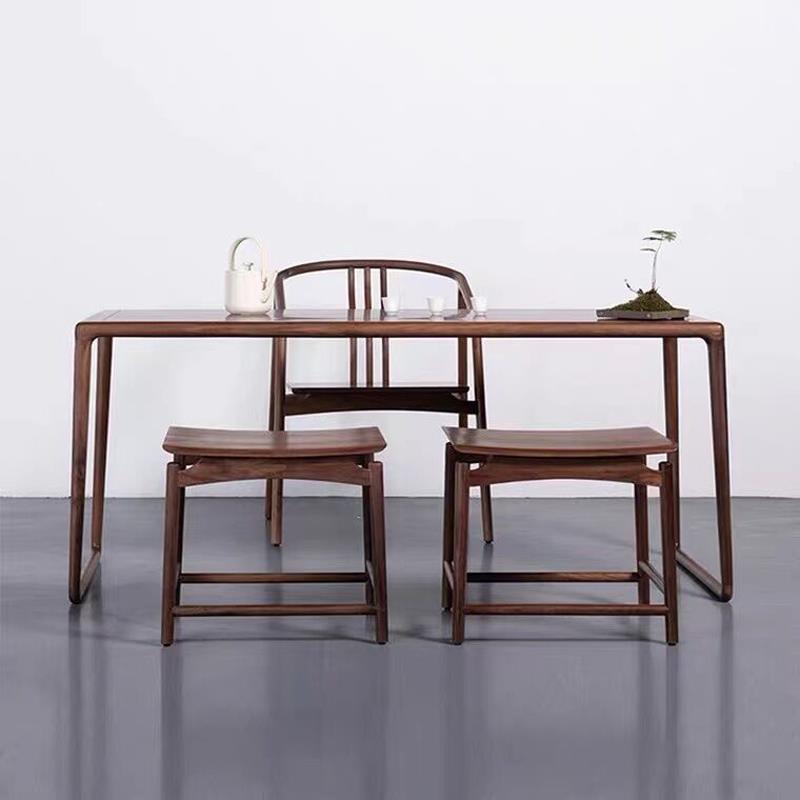 北美黑胡桃木新中式纯全实木餐桌椅组合功夫茶台禅意简约阳台茶桌