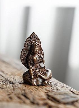 普贤菩萨 进口黄铜随身佛像口袋佛生肖龙蛇桌面摆件供奉家居饰品