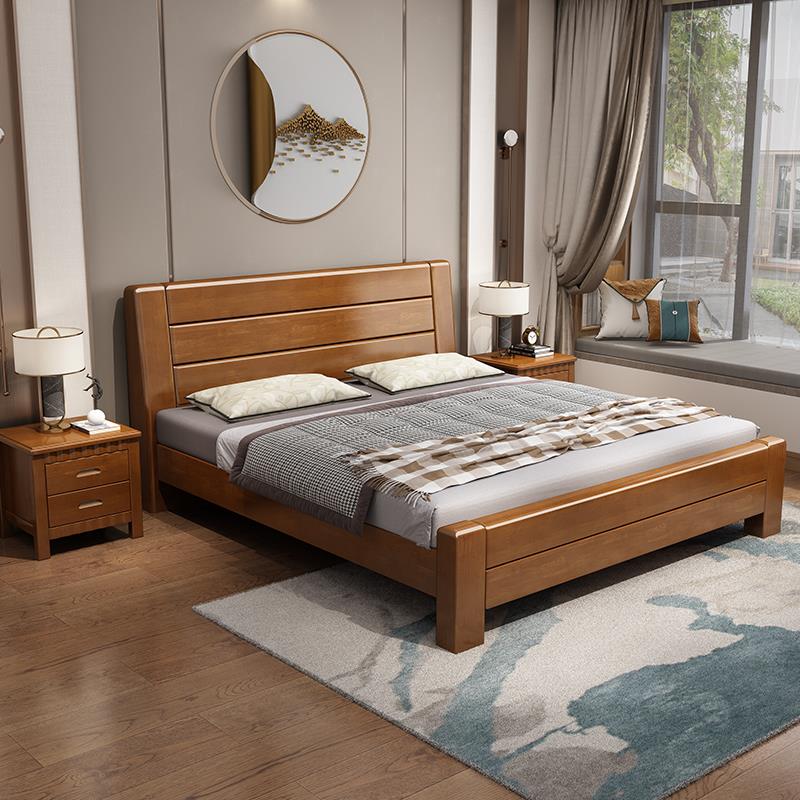 中式实木床主卧1.5米双人床现代简约经济型高箱储物出租房卧室床