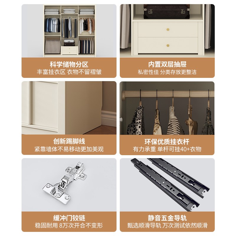 定制实木推拉门衣柜家用卧室现代简约移门小户型骨骼线滑门大衣橱