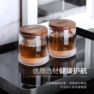 ORTOR双层玻璃杯家用隔热带盖水杯子简约办公茶杯果汁咖啡杯