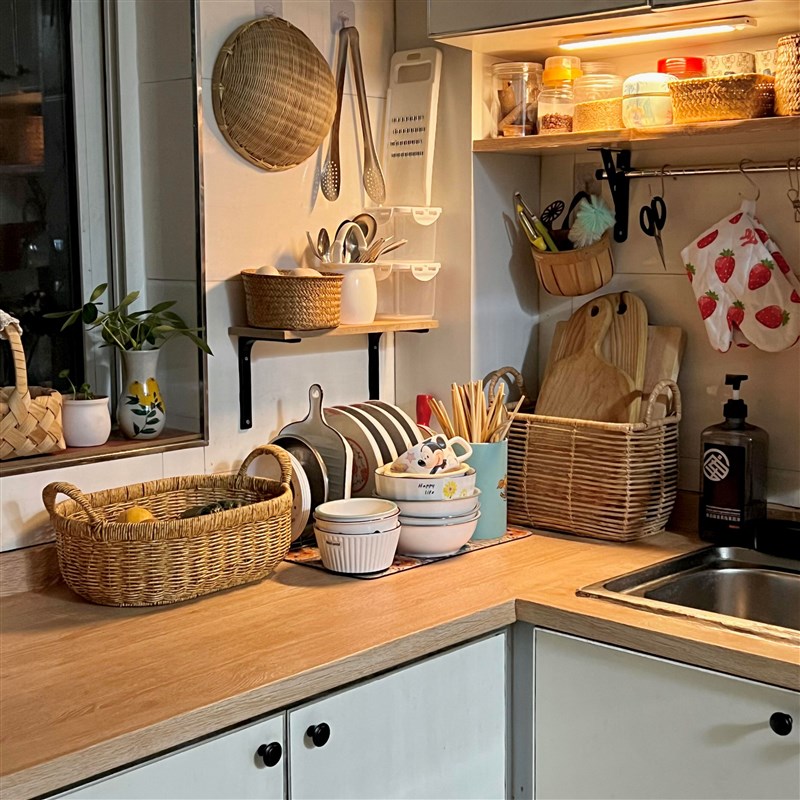 【厨房好物】藤编收纳篮厨房蔬菜水果鸡蛋编织收纳筐家用桌面收纳