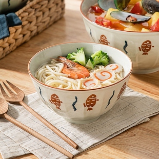 面碗碗公泡面 陶瓷汤碗家用6英寸大碗大容量面 面碗釉下彩餐具202