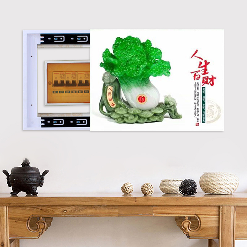 新中式五福临门电表箱装饰葫芦画百财纳福遮挡生意兴隆推拉玉白菜