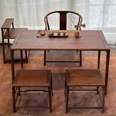 新中式胡桃木阳台茶桌2024新款小型高端实木家R用美学大板喝泡茶