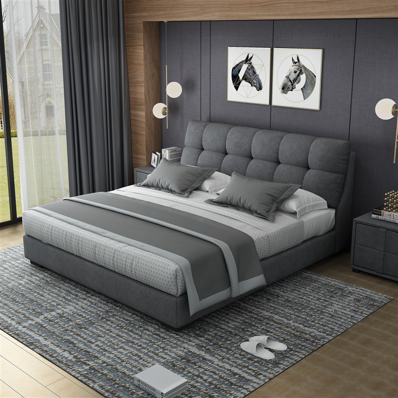 2x2米b2布艺床实木大床北欧简约现代棉麻可拆洗北欧气压储物主卧