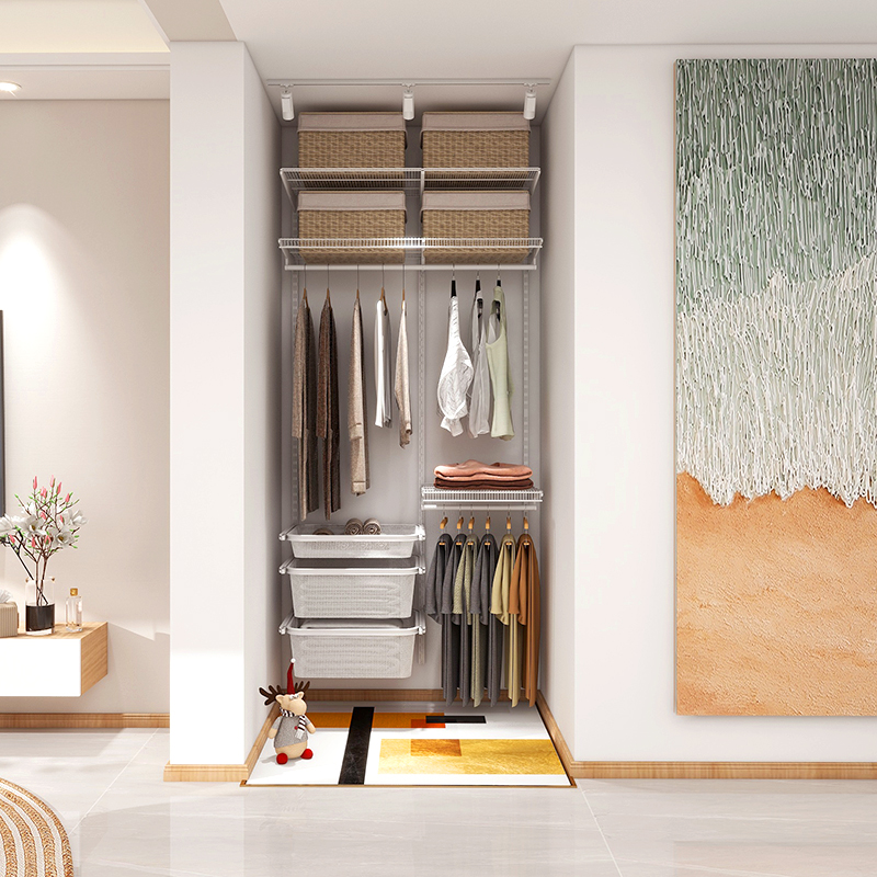 福倍斯金属衣柜儿童房简易衣橱网红环保框架子开放式衣帽间1米宽