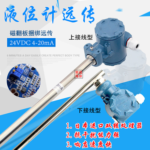 磁翻板远传变送器磁性浮子液位计液位传感器420mA 24VDC捆绑式