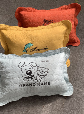 小孩卡通枕套全棉刺绣三层夹棉四季拉链枕头套花边单人枕40.60