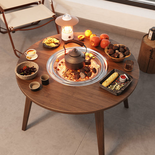 冬天围炉煮茶烤火炉套装电炉家用室内泡茶炉碳烤炉圆桌子阳台小茶