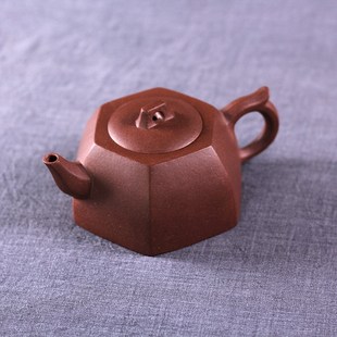 家用紫沙茶壶 宜兴紫砂壶方壶紫泥全纯手工200cc六方井栏壶