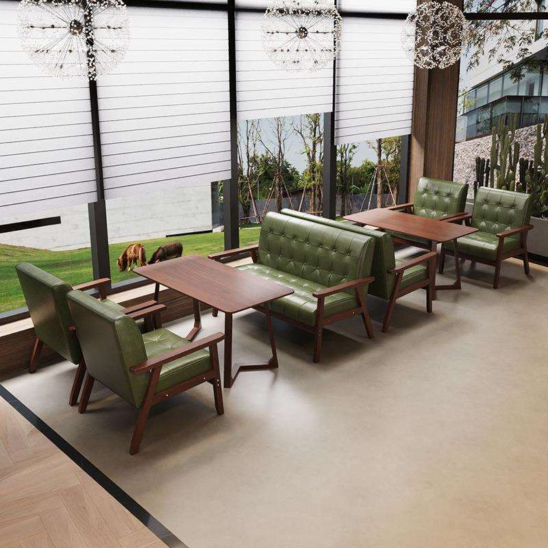 实木风沙发椅咖啡厅奶茶成套餐桌椅组合餐厅复古餐饮商用茶楼卡座