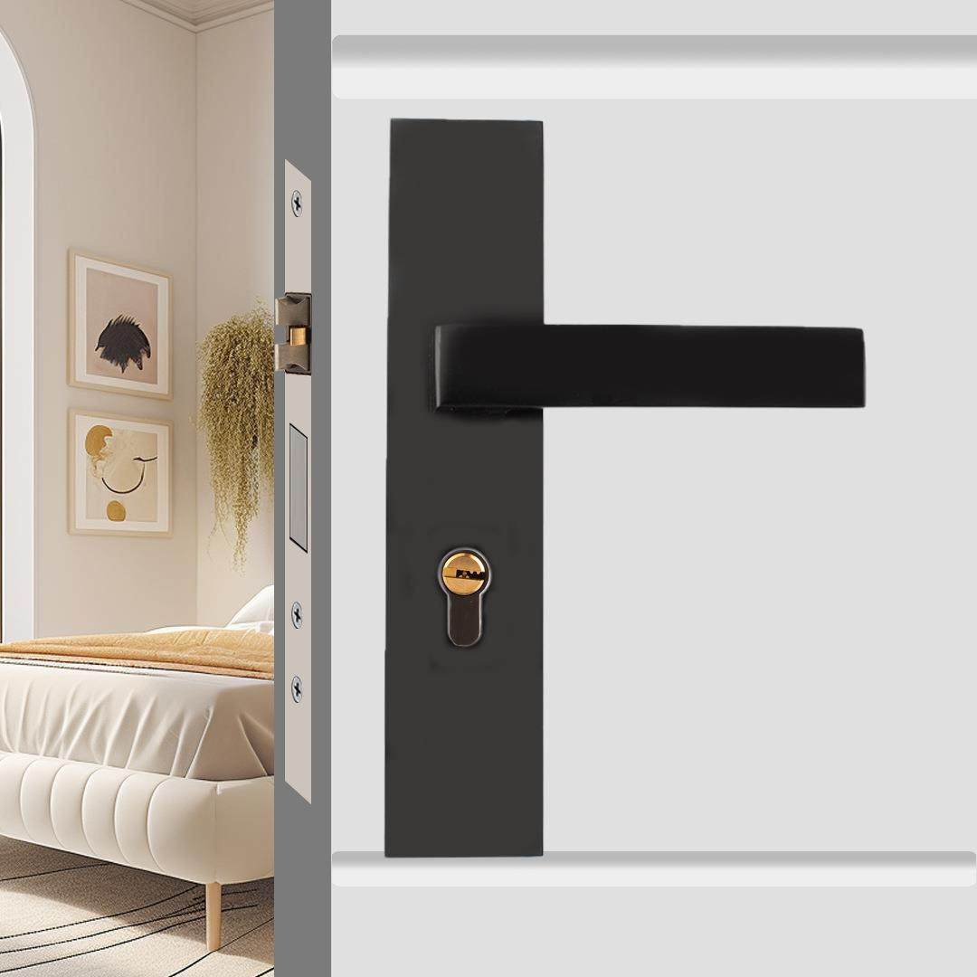 厂家黑色静音门锁现代卧室简约实木门锌合金房间执手锁连体锁