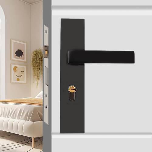 厂家黑色静音门锁现代卧室简约实木门锌合金房间执手锁连体锁