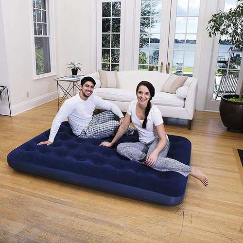 PVC深蓝高级植绒充气床垫双人特大1.8m宽蜂窝结构户外床空气垫