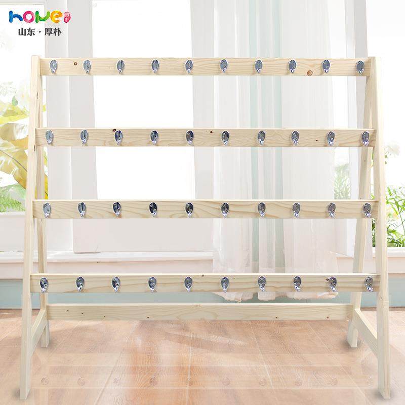 毛巾架木质幼儿园实木毛巾架儿童松木置物架40个不锈钢挂钩