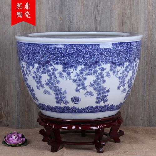 景德镇陶瓷鱼缸青花平口蝶恋花陶瓷金鱼荷花乌龟缸厂家