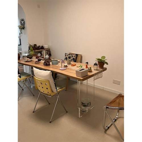 北蜡木餐桌椅组合诧寂风亚克力悬浮桌原木大板茶桌实木工作台工厂