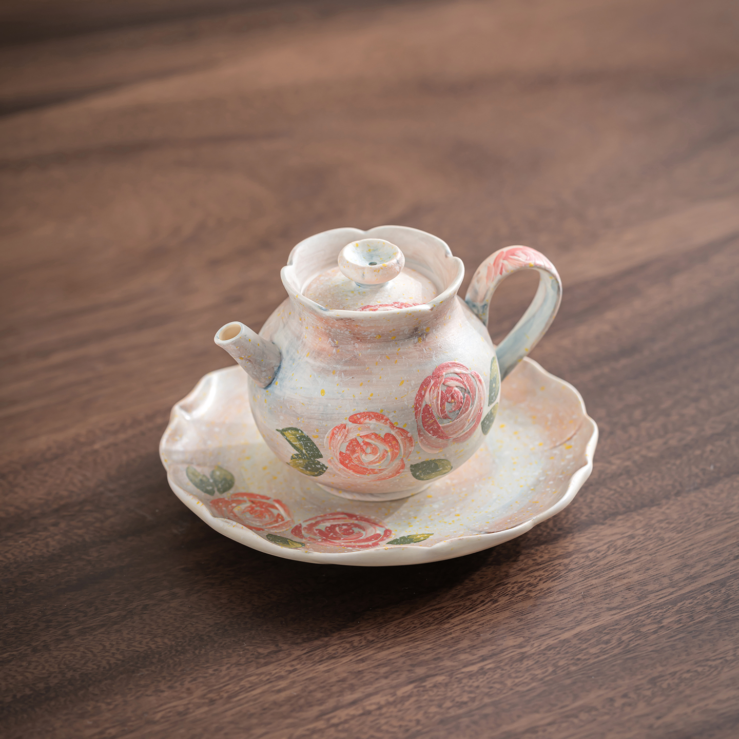 宏逐手绘玫瑰茶壶女士一人饮茶具