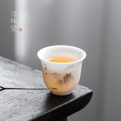冰种玉瓷泛舟品茗杯｜高档白瓷小茶杯主人杯中式纯白陶瓷功夫茶具