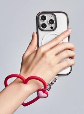 CASE浪漫红热情粉爱心手机腕带编织挂绳高端挂脖绳多功能炼条