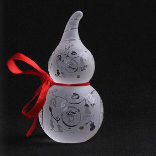 11厘米人工白色水晶葫芦镇屋财富釉面八卦画葫芦风水家居礼品挂件