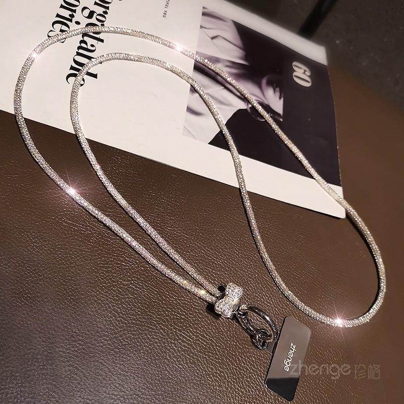 手机挂绳长款斜挎可背时尚高端满钻女奢华水钻挂脖手提挂件壳结实