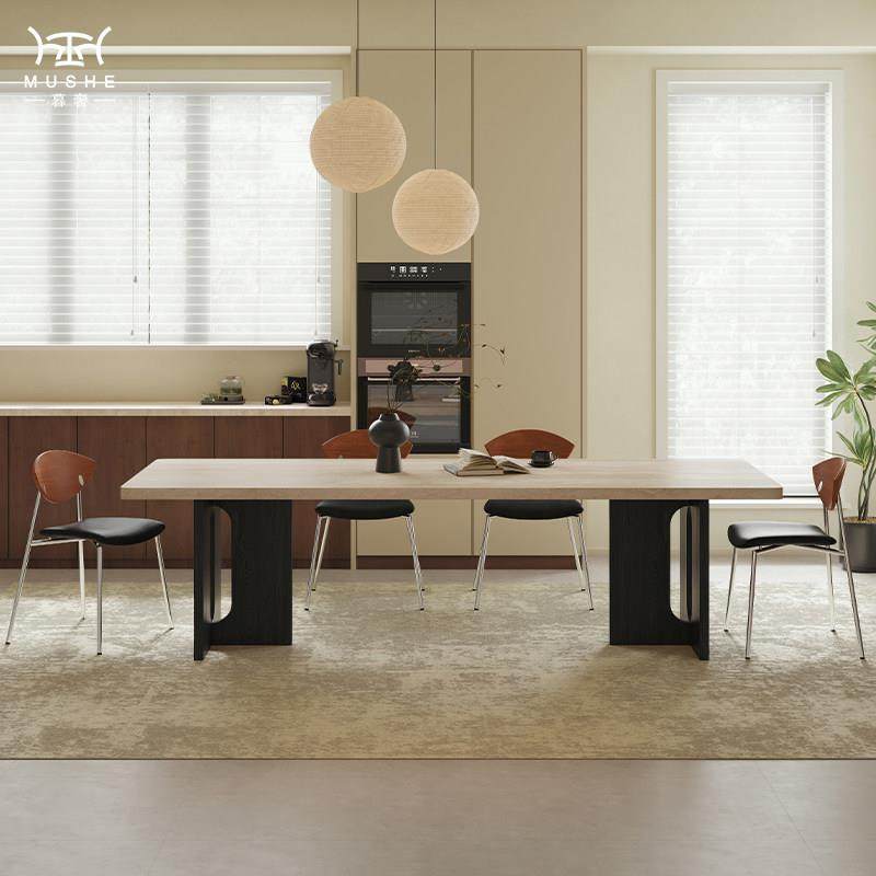 暮奢北欧实木洞石岩板餐桌椅组合家用长方形下挂吃饭桌子中古风,住宅家具,岩板餐桌,淘宝优惠券,粉丝福利购,淘宝优惠卷