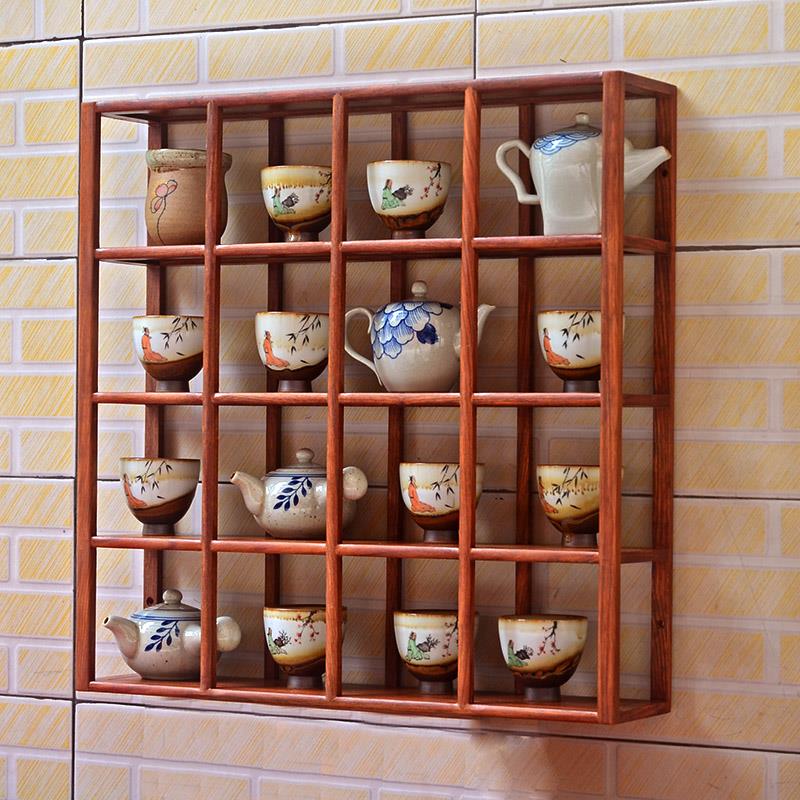 茶杯架子挂墙上实木红木壁挂式展示紫砂壶功夫茶具摆放收纳博古架