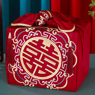 结婚包袱皮新娘备婚聚宝盆盖布中式刺绣红布包裹皮陪嫁喜盆包裹布