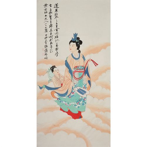 张大千纯手绘装饰画国画水墨画人物画玄关画