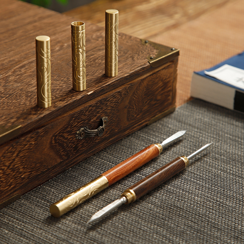 不锈钢两用普洱茶刀黑檀木花梨木茶针茶锥撬茶金属铜功夫茶具配件