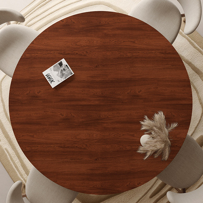 仿实木纹圆桌垫防水防油防烫高级感中式大圆形原木质色皮革餐桌布