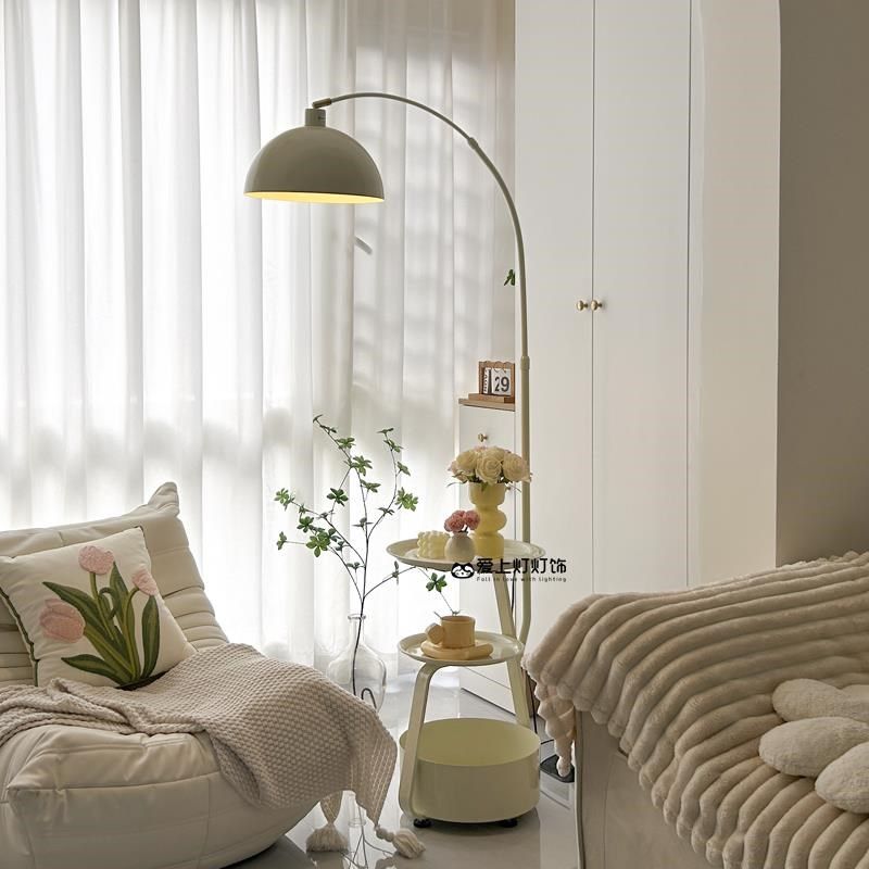 奶油风钓鱼灯落地灯客厅沙发旁边几置物摆件灯卧室床头柜一体台灯,家装灯饰光源,置物功能落地灯,淘宝优惠券,粉丝福利购,淘宝优惠卷