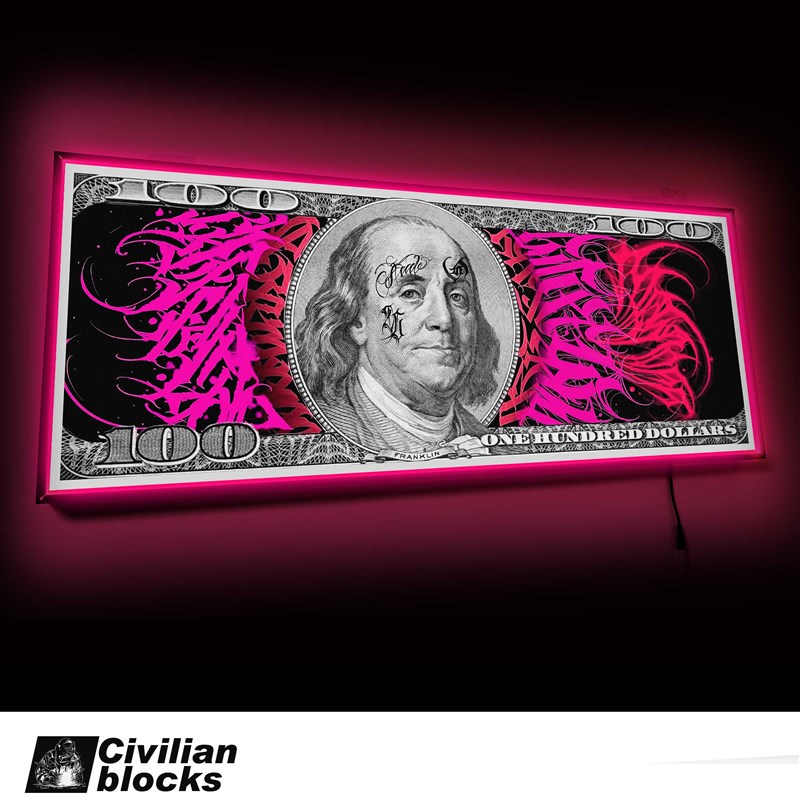 西海岸匪帮硬核花体字美元店铺装饰开业礼品客厅背景墙发光装饰画