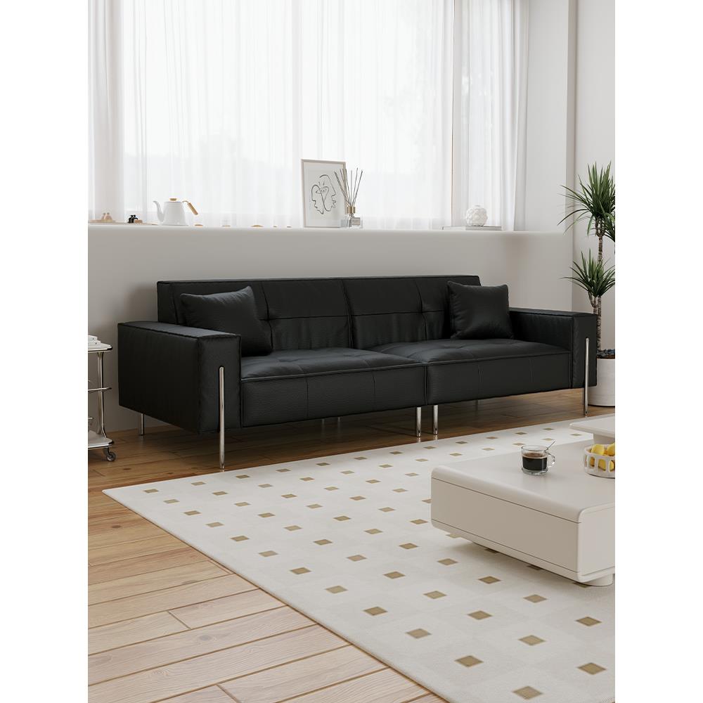 政府补贴现代Normcore黑猫画痕真皮沙发客厅小公寓真皮艺术三人沙