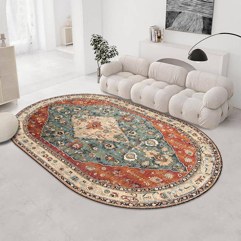 美式乡村客厅饭厅椭圆形地毯欧美覆古ins卧室满铺家用沙发地垫