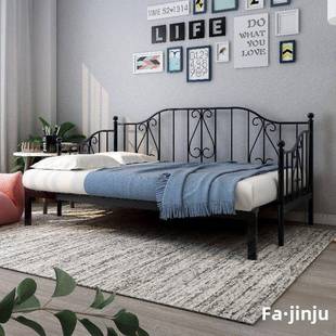 欧式黑铁沙发床多功能坐卧滑动床铁床简易折叠式拉出双人床