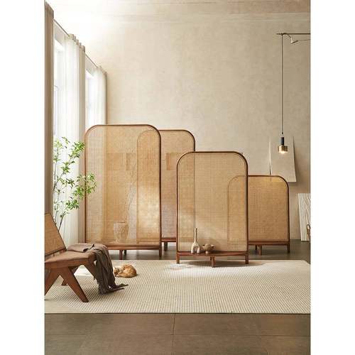 斯堪的纳维亚实木藤条屏风隔断客厅卧室定制移动入口阻挡简单的现