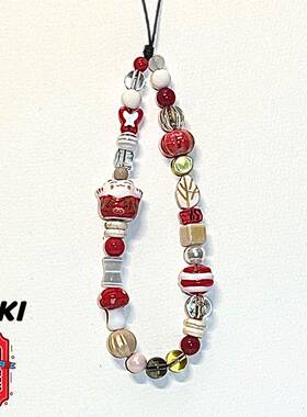 【KIKI】原创自制招财猫手机链红色陶瓷新年壳挂链相机链ccd挂绳