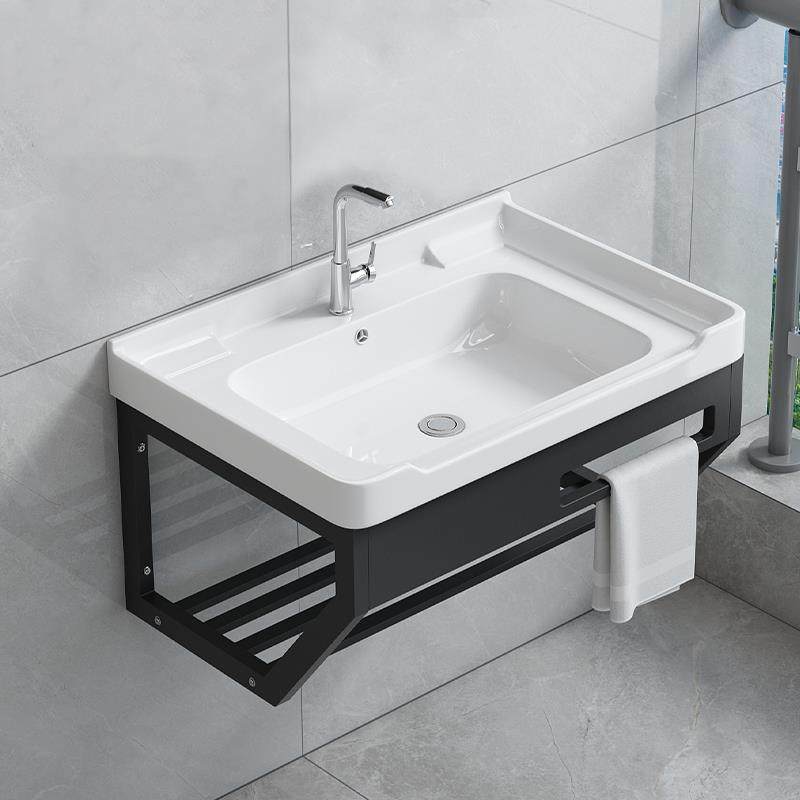 阳台挂墙式洗手盆卫生间一体陶瓷洗脸盆不锈钢支架洗漱池防水加深